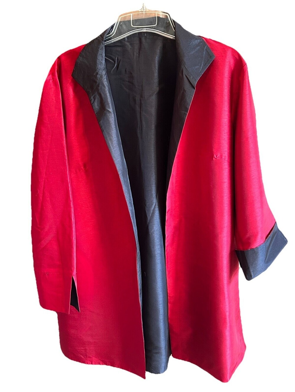 Grace Chuang Size 4XL NEW Red & Black Silk Reversible Open Front Jacket